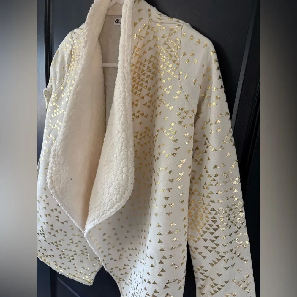 NWT Epic Threads Fleece Jacket. Cream with Gold Triangles.